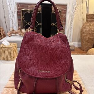MICHAEL Kors Viv Large Burgundy Pebble Textured Drawstring Leather Backpack
